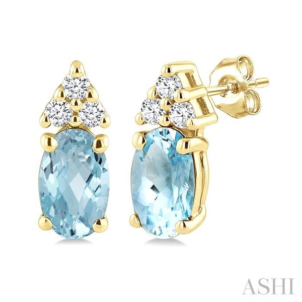 Yellow Gold Oval Aquamarine & Diamond Earrings SVS Fine Jewelry Oceanside, NY