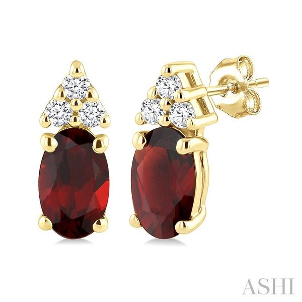 Yellow Gold Oval Garnet & Diamond Earrings SVS Fine Jewelry Oceanside, NY