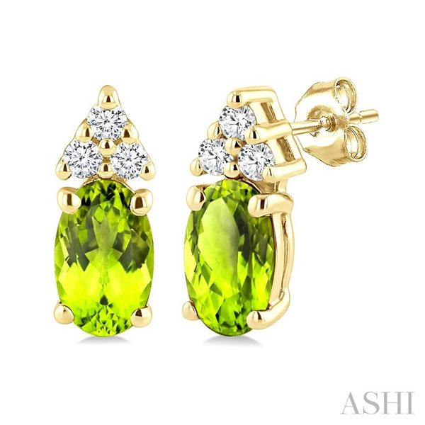 Yellow Gold Oval Peridot & Diamond Earrings SVS Fine Jewelry Oceanside, NY