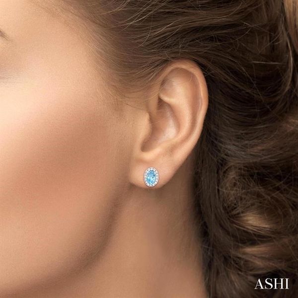 White Gold Oval Aquamarine Halo Diamond Earrings Image 2 SVS Fine Jewelry Oceanside, NY