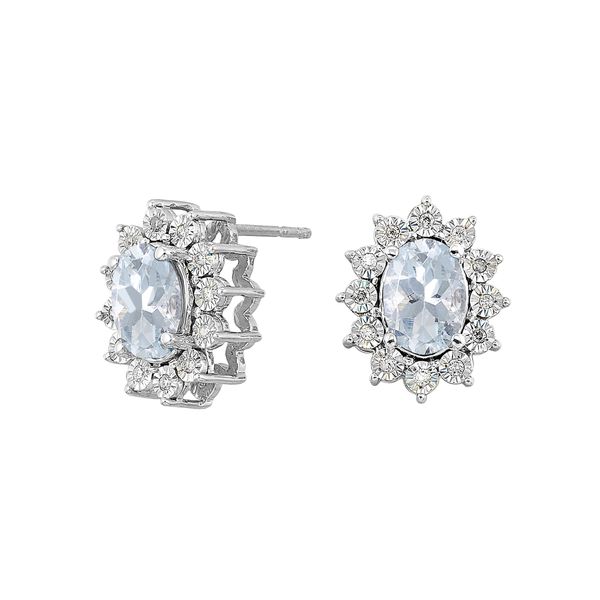 Sterling Silver, Diamond, And Aquamarine Stud Earrings SVS Fine Jewelry Oceanside, NY