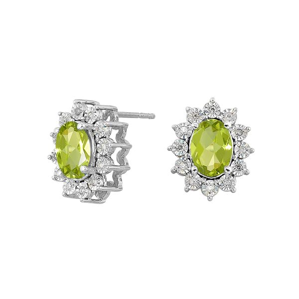 Sterling Silver, Diamond, And Peridot Stud Earrings SVS Fine Jewelry Oceanside, NY