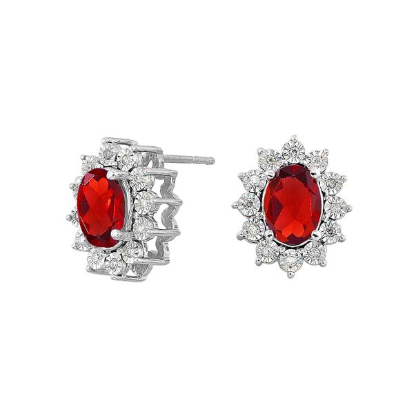 Sterling Silver, Diamond, And Garnet Stud Earrings SVS Fine Jewelry Oceanside, NY