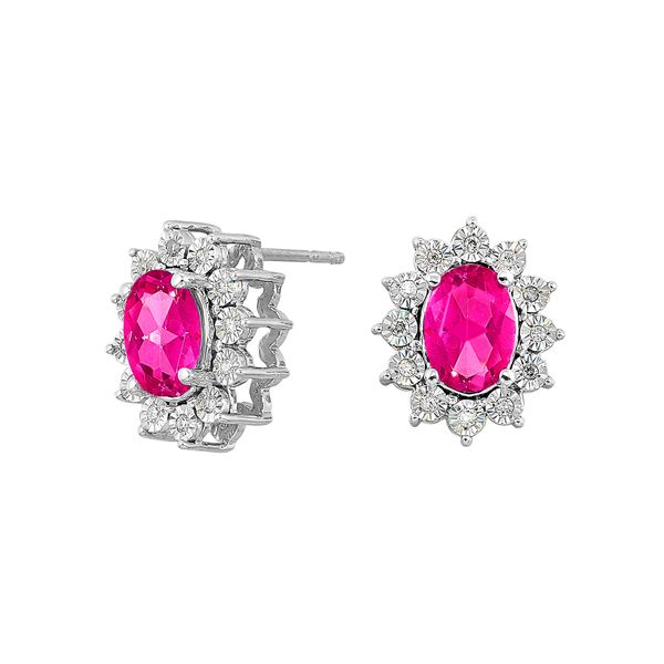 Sterling Silver, Diamond, And Pink Topaz Stud Earrings SVS Fine Jewelry Oceanside, NY