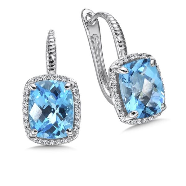 Colore Oro 14K White Gold Blue Topaz and Diamond Earrings SVS Fine Jewelry Oceanside, NY