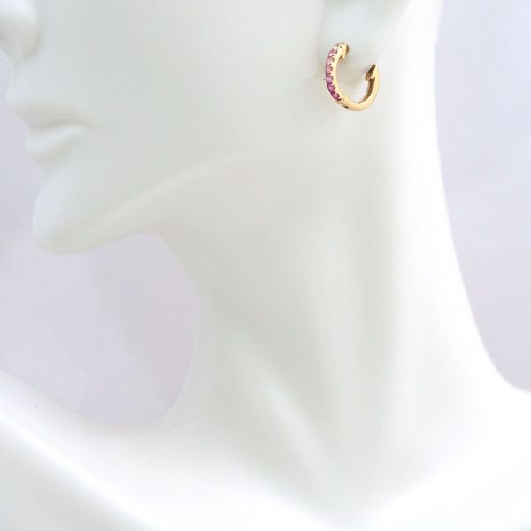 14K Yellow Gold Pink And White Sapphire Hoop Earrings Image 2 SVS Fine Jewelry Oceanside, NY