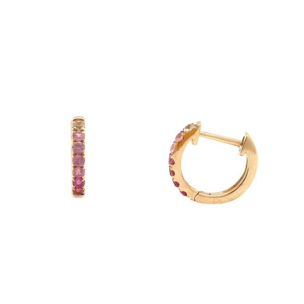 14K Yellow Gold Pink And White Sapphire Hoop Earrings SVS Fine Jewelry Oceanside, NY