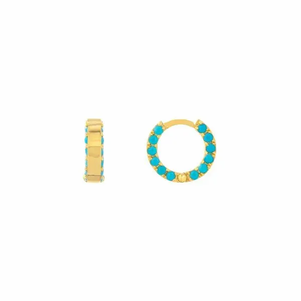 Yellow Gold & Turquoise 10 mm Huggie Earrings SVS Fine Jewelry Oceanside, NY