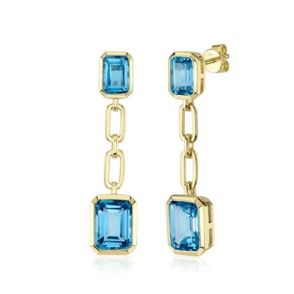 Shy Creation Yellow Gold Blue Topaz Earrings SVS Fine Jewelry Oceanside, NY