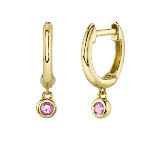 Shy Creation Yellow Gold Pink Sapphire Huggie Earrings SVS Fine Jewelry Oceanside, NY