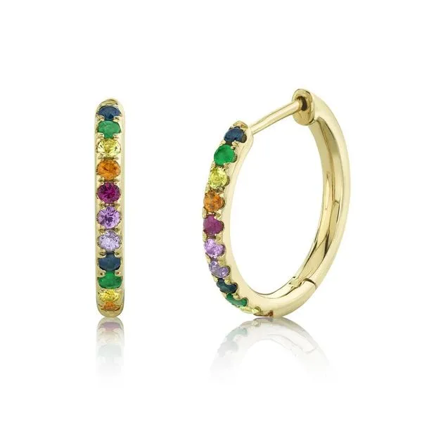 Shy Creation Yellow God Rainbow Multi-Color Stone Hoop Earrings SVS Fine Jewelry Oceanside, NY