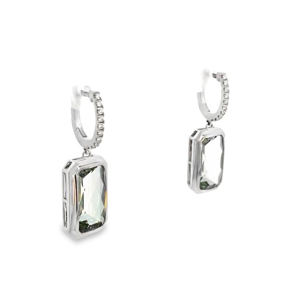 White Gold, Green Amethyst, And Diamond Earrings Image 2 SVS Fine Jewelry Oceanside, NY