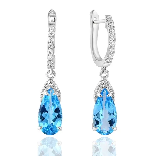 White Gold, Blue Topaz, And Diamond Earrings SVS Fine Jewelry Oceanside, NY