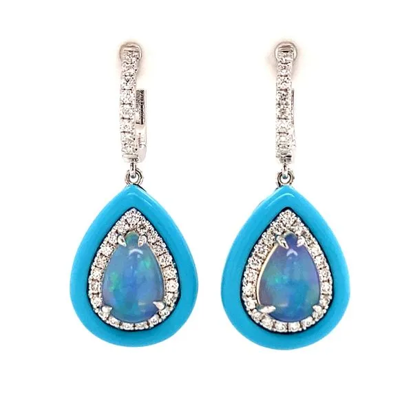 White Gold, Opal, Enamel, And Diamond Earrings SVS Fine Jewelry Oceanside, NY