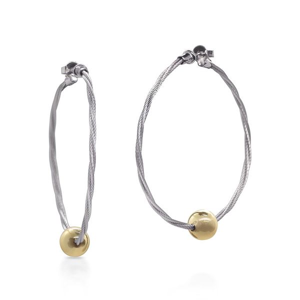 ALOR Grey Cable Hoop Earrings With Yellow Gold Beads SVS Fine Jewelry Oceanside, NY
