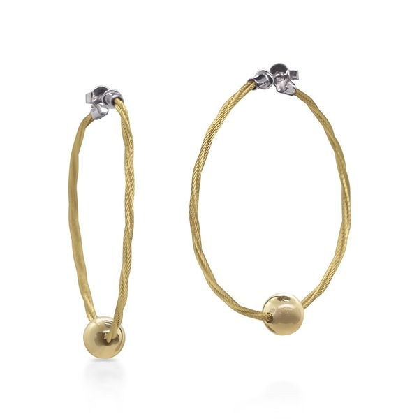 ALOR Yellow Cable Hoop Earrings With Yellow Gold Beads SVS Fine Jewelry Oceanside, NY