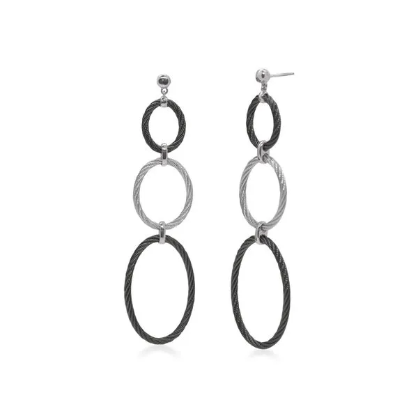 ALOR Black & Grey Cable Triple Drop Oval Earrings SVS Fine Jewelry Oceanside, NY
