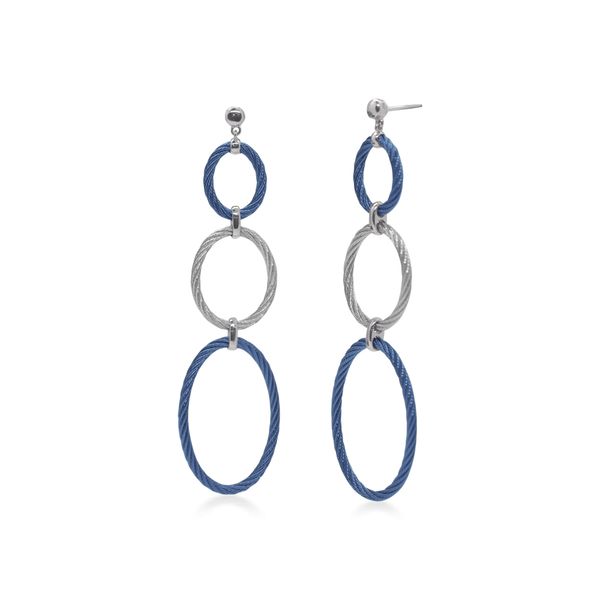 ALOR Blueberry & Grey Cable Triple Drop Oval Earrings SVS Fine Jewelry Oceanside, NY