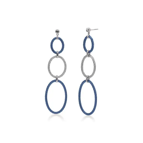 ALOR Blueberry & Grey Cable Triple Drop Oval Earrings SVS Fine Jewelry Oceanside, NY