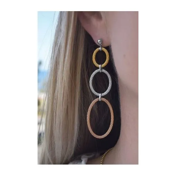 ALOR Grey & Yellow Cable Triple Oval Drop Earrings Image 2 SVS Fine Jewelry Oceanside, NY