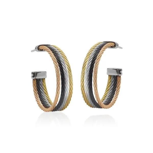 ALOR Yellow Gold &  Cable Medium Hoop Earrings