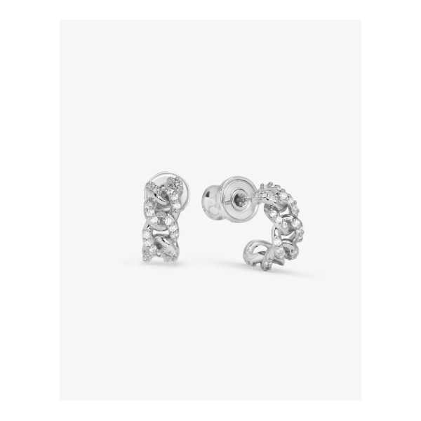 Melinda Maria Pavé Julian Silver Chain Huggies SVS Fine Jewelry Oceanside, NY