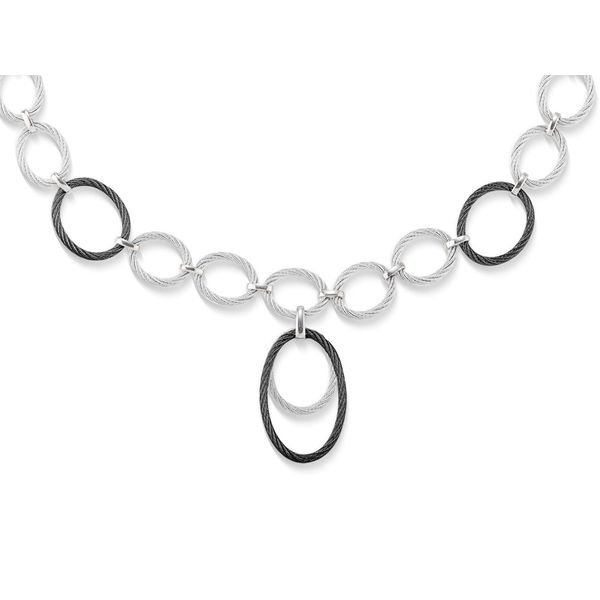 ALOR Black & Grey Cable Drop Interlock Necklace, 17.5