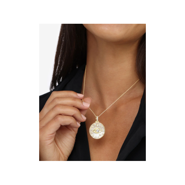 Melinda Maria Evil Eye Gold Medallion Necklace, 21