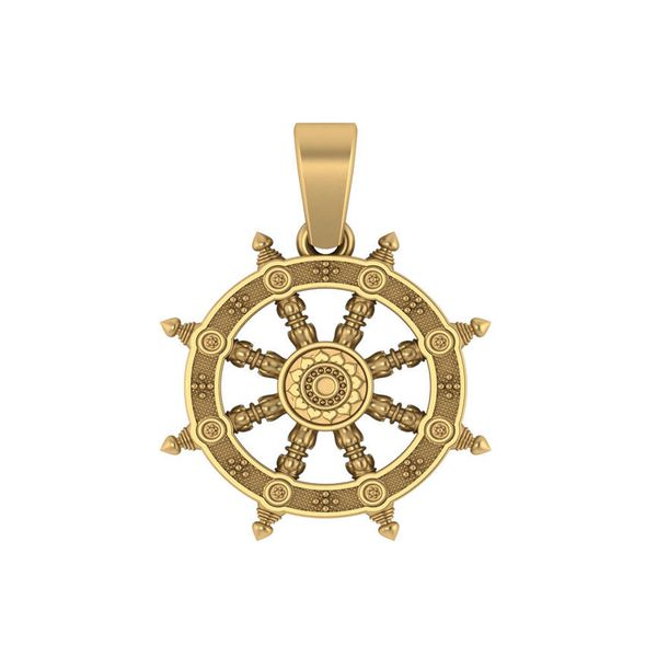 Yellow Gold Dharmachakra Wheel Necklace, 18