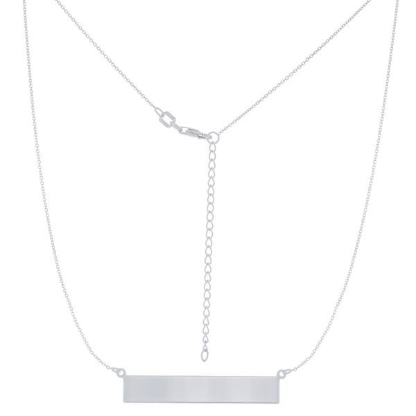 14K White Gold Engravable Bar Necklace, 16+2