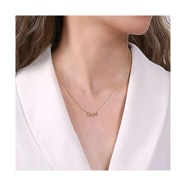 Gabriel & Co. Contemporary Yellow Gold Love Necklace Image 2 SVS Fine Jewelry Oceanside, NY