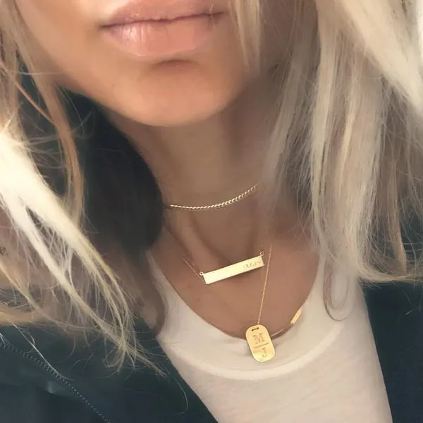 Yellow Gold Engravable Bar Necklace, 16+2