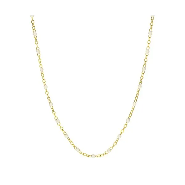 Yellow Gold White Beads On Piatto Chain Necklace SVS Fine Jewelry Oceanside, NY