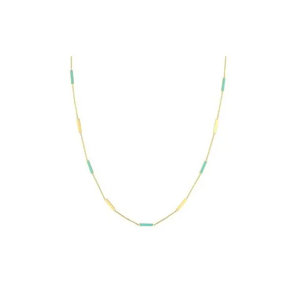 Yellow Gold Turquoise Enamel Alternating Bar Necklace SVS Fine Jewelry Oceanside, NY