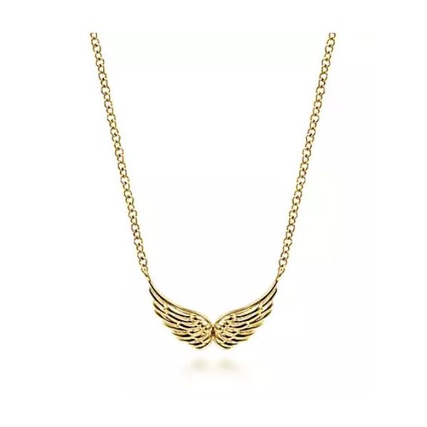 Gabriel & Co. Contemporary Yellow Gold Wings Necklace SVS Fine Jewelry Oceanside, NY