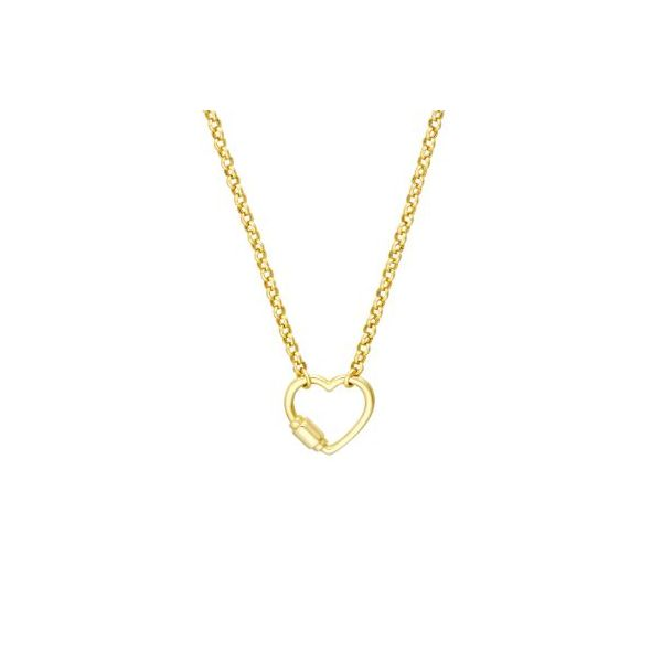 Yellow Gold Faux Carabiner Heart On Rolo Chain Necklace SVS Fine Jewelry Oceanside, NY