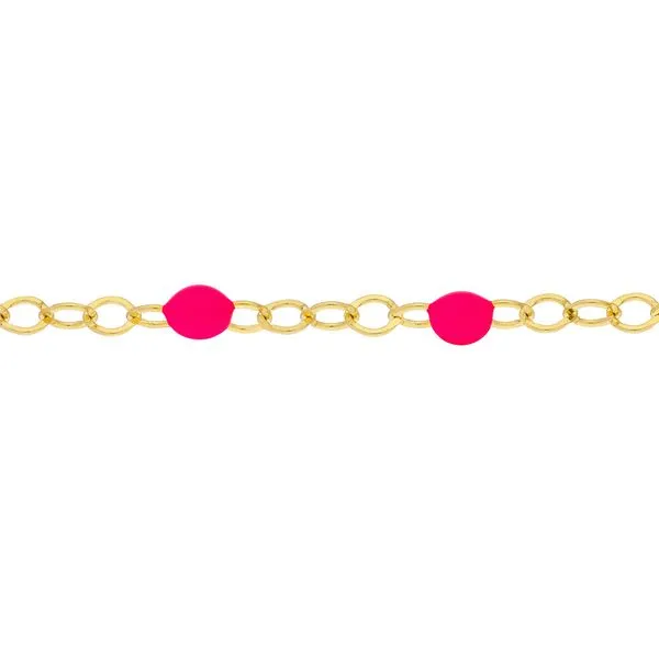 Yellow Gold & Neon Pink Enamel Bead Chain, 18
