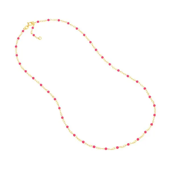 Yellow Gold & Neon Pink Enamel Bead Chain, 18