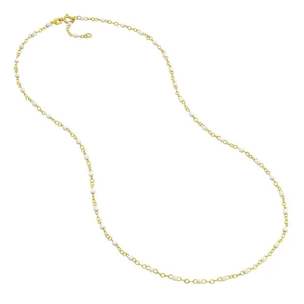 Yellow Gold & White Enamel Bead Necklace SVS Fine Jewelry Oceanside, NY