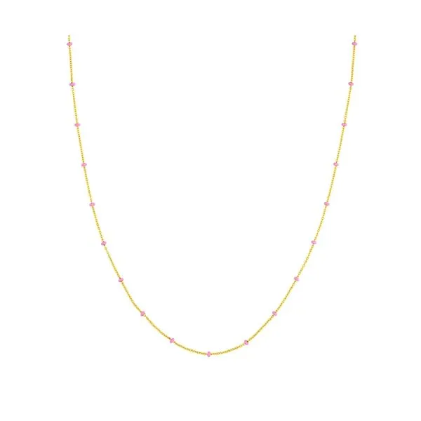 Yellow Gold Pink Enamel Bead Saturn Chain Necklace Image 2 SVS Fine Jewelry Oceanside, NY