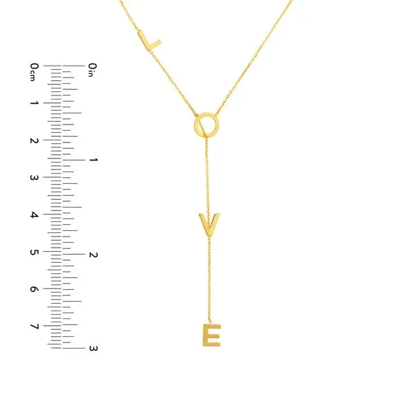 Yellow Gold Love Lariat Adjustable Y Necklace Image 3 SVS Fine Jewelry Oceanside, NY