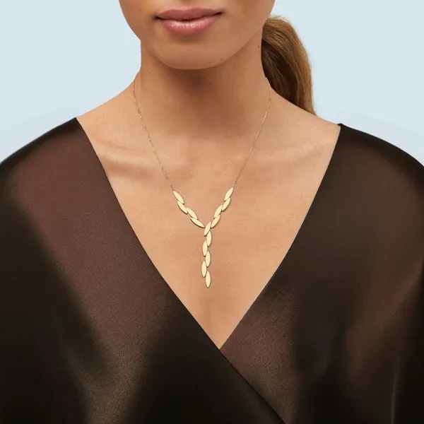Yellow Gold Marquise Shape Lariat Necklace Image 2 SVS Fine Jewelry Oceanside, NY