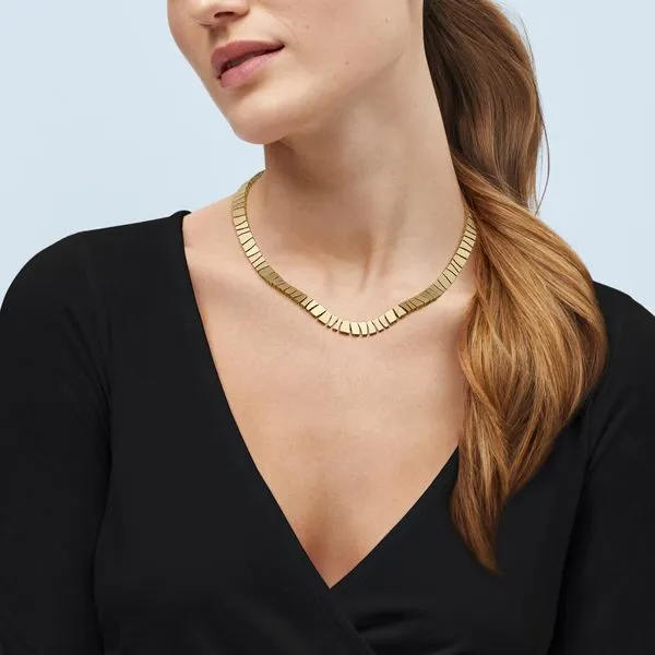 Yellow Gold Solid Geometric Link Necklace Image 3 SVS Fine Jewelry Oceanside, NY