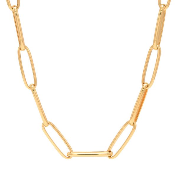Yellow Gold Polished Oval Paperclip Necklace SVS Fine Jewelry Oceanside, NY