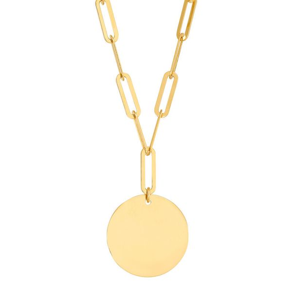 Yellow Gold Polished Disk Drop Necklace SVS Fine Jewelry Oceanside, NY