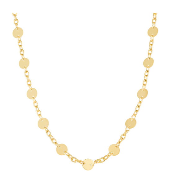 Yellow Gold Polished Round Disk Station Necklace SVS Fine Jewelry Oceanside, NY