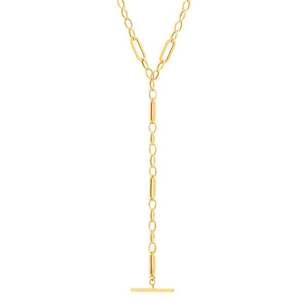 Yellow Gold Polished Oval Link Lariat Necklace SVS Fine Jewelry Oceanside, NY