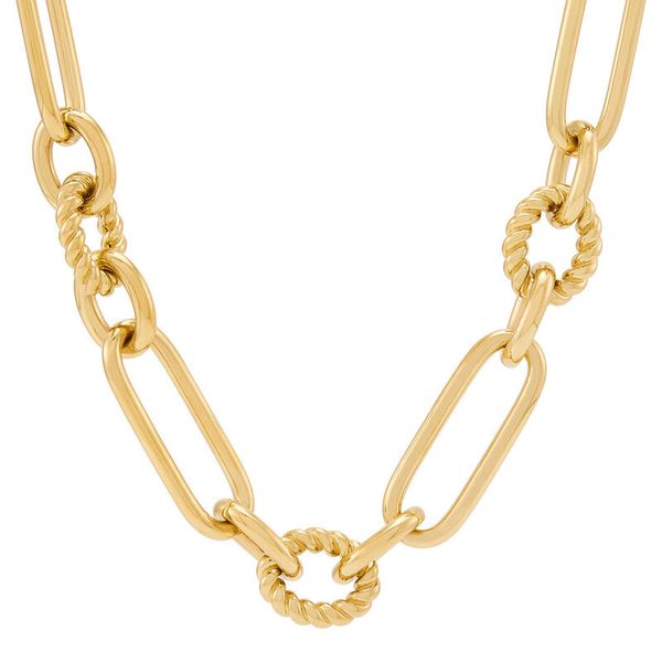 Yellow Gold Polished Oval & Paperclip Link Necklace SVS Fine Jewelry Oceanside, NY