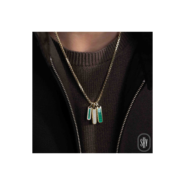 Shy Creation Men's Yellow Gold, Diamond, & Malachite Pendant Image 2 SVS Fine Jewelry Oceanside, NY