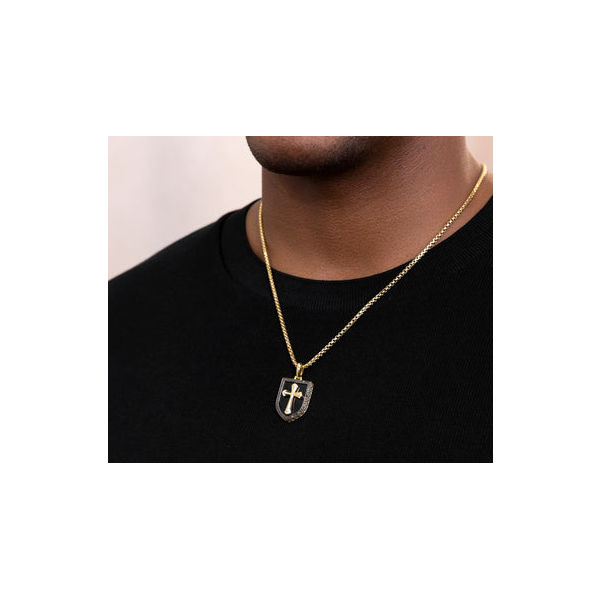 Shy Creation Men's Yellow Gold, Diamond, & Onyx Pendant Image 2 SVS Fine Jewelry Oceanside, NY